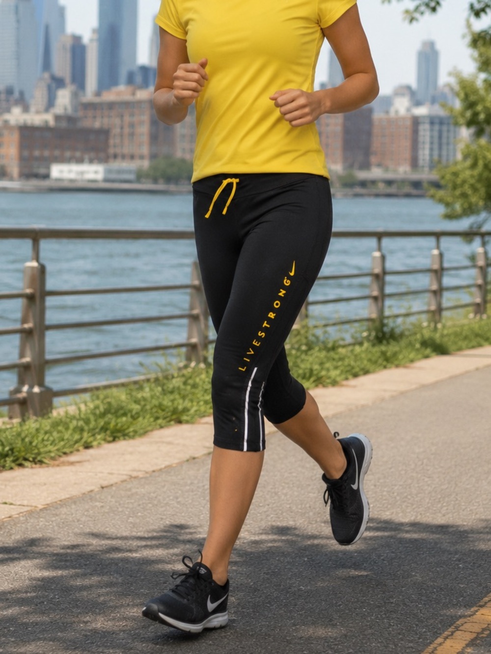 Women’s Nike Dri Fit Black Capri Leggings with Yellow Accents & Reflective